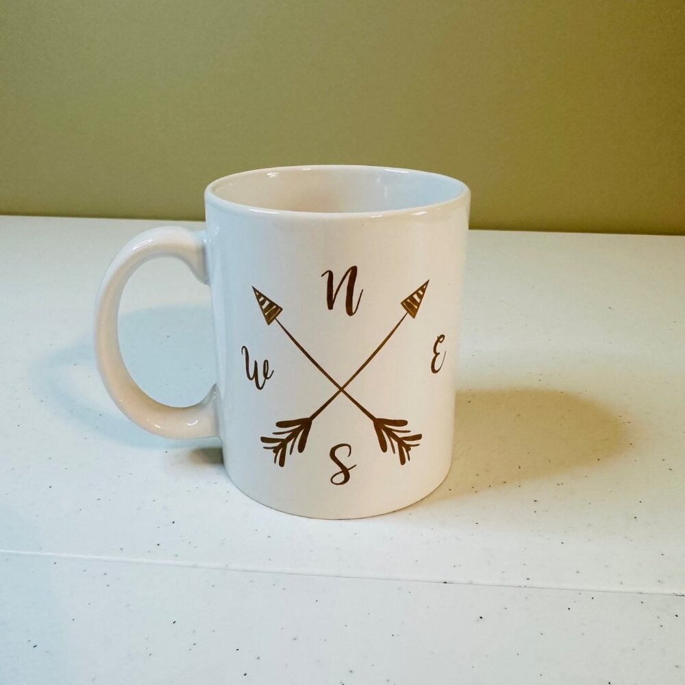 Compass Mug N S E W Crossed Arrows Coffee Mug Direction Travel Lover Wanderlust